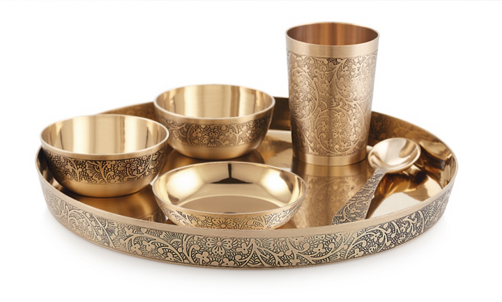 Bhojan Set Satvik Kansya | Bronze Finish Dinner/Thali Set (6 Pieces)