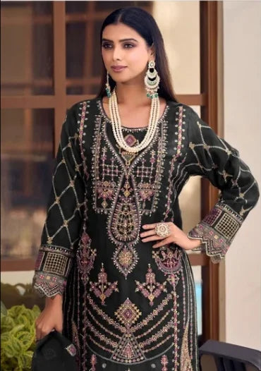 Pakistani Black Kameez with Organza Dupatta | Designer Ethnic Suit for Women