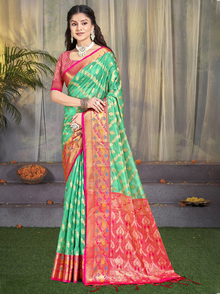 Sea Green Designer Silk Saree with Jacquard Designer Work
