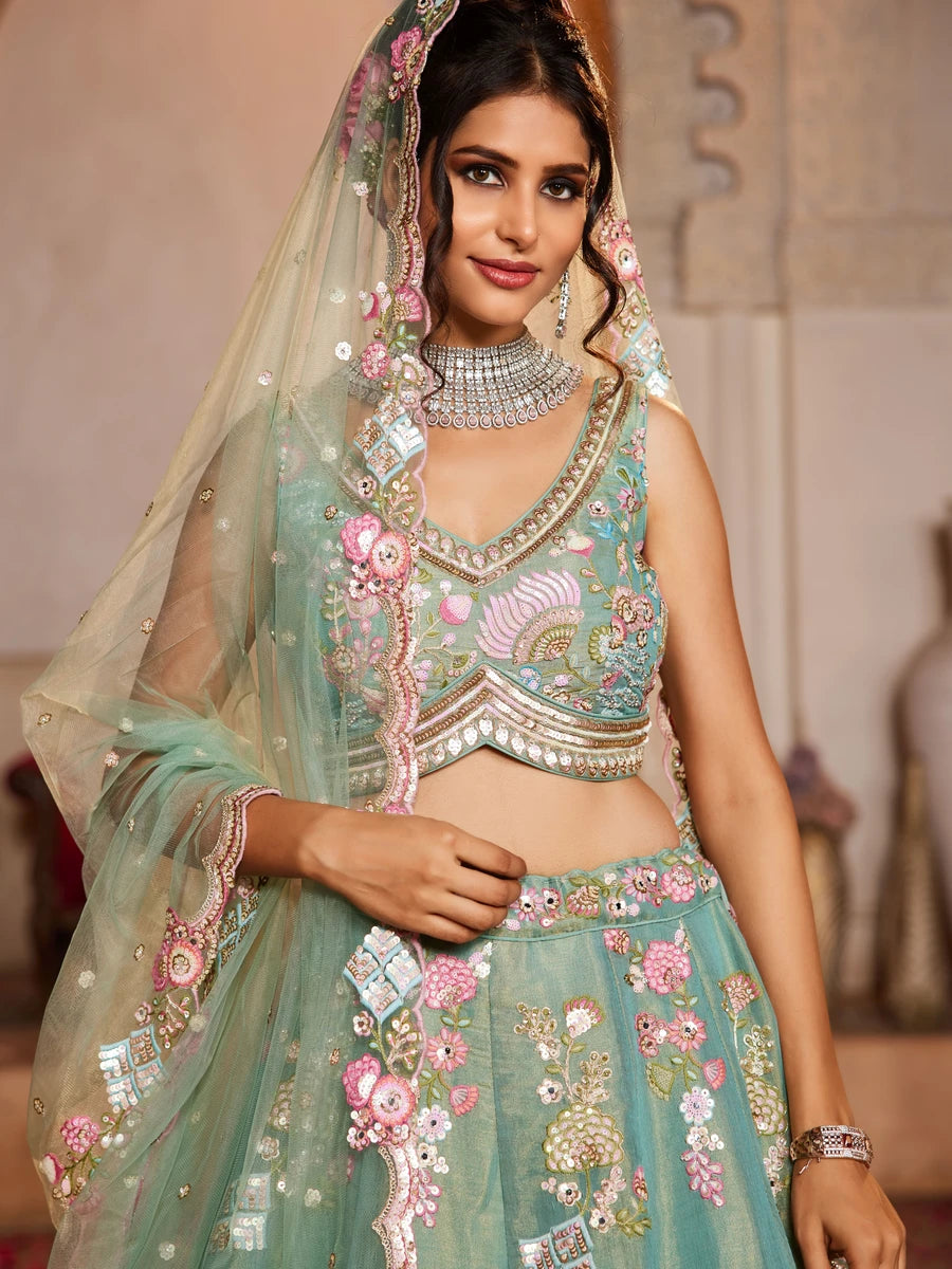 Sea green designer lehenga for women