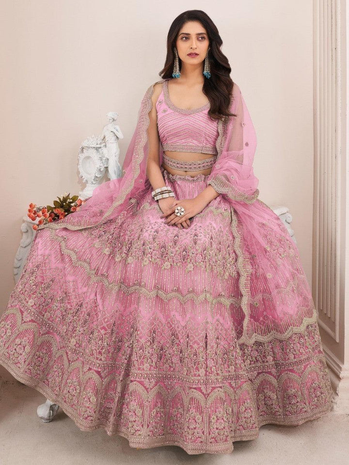 Shimmer pink lehenga with embroidery