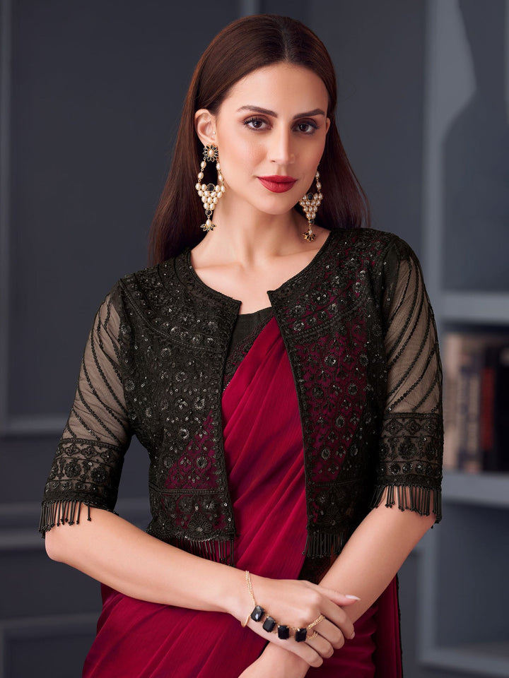 Shop Awesome Red Sequins Chiffon Saree with Blouse