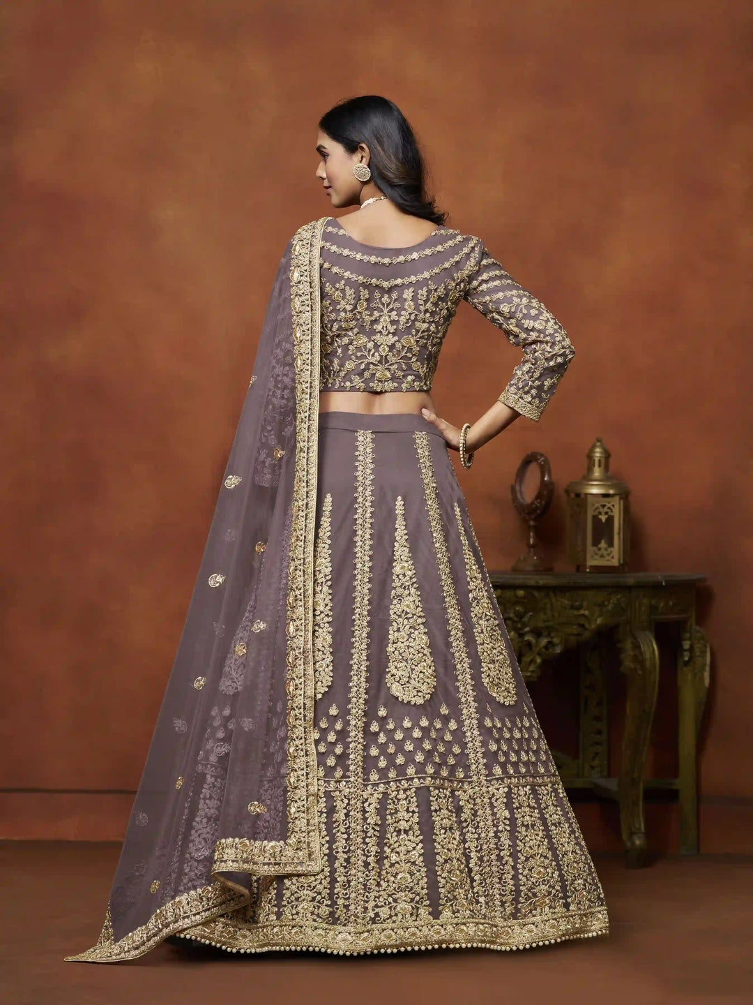 Shop Based Dusty Purple Net Lehenga with Dupatta | SilverBin


