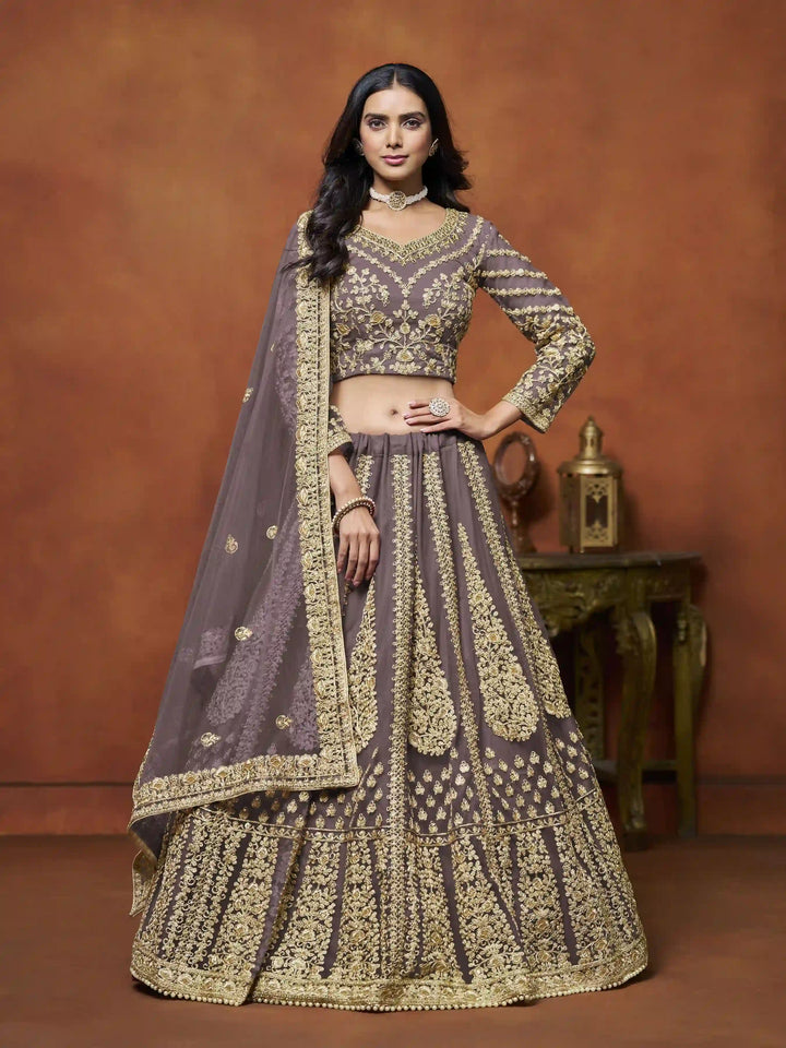 Shop Based Dusty Purple Net Lehenga with Dupatta | SilverBin


