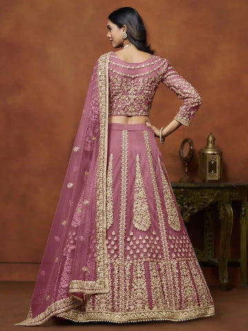 Shop Based Pink Net Lehenga with Dupatta | SilverBin
