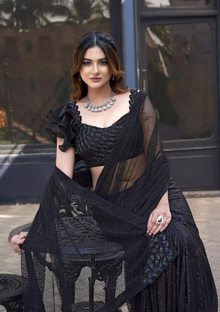 Shop Cultural Fusion Armani Tulle Black Saree 
