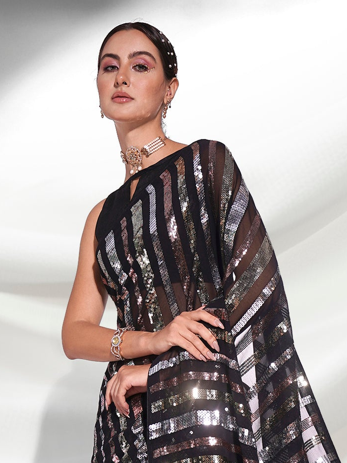 Shop Designer Black Georgette Saree with Art Silk Blouse