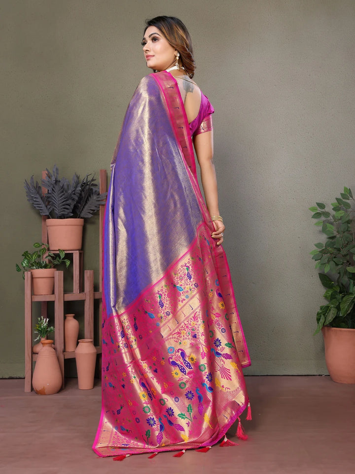 Shop Lavender Luxurious Banarasi Tissue Silk Saree with Paithani Designer Work Blouse
