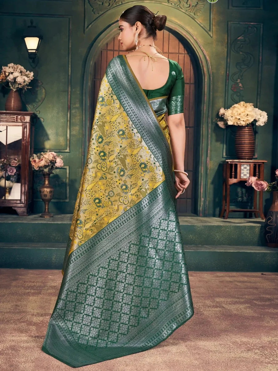 Shop Lime Silk Saree with Zari Best Prices SilverBin