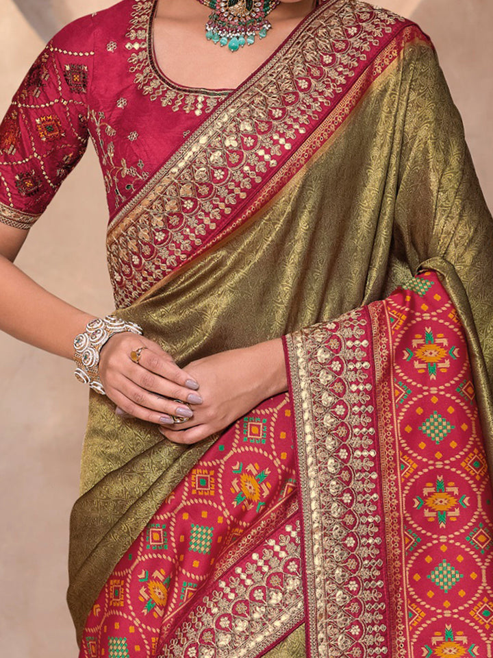 Shop Magnetic Olive Green Kanjivaram Silk Saree
