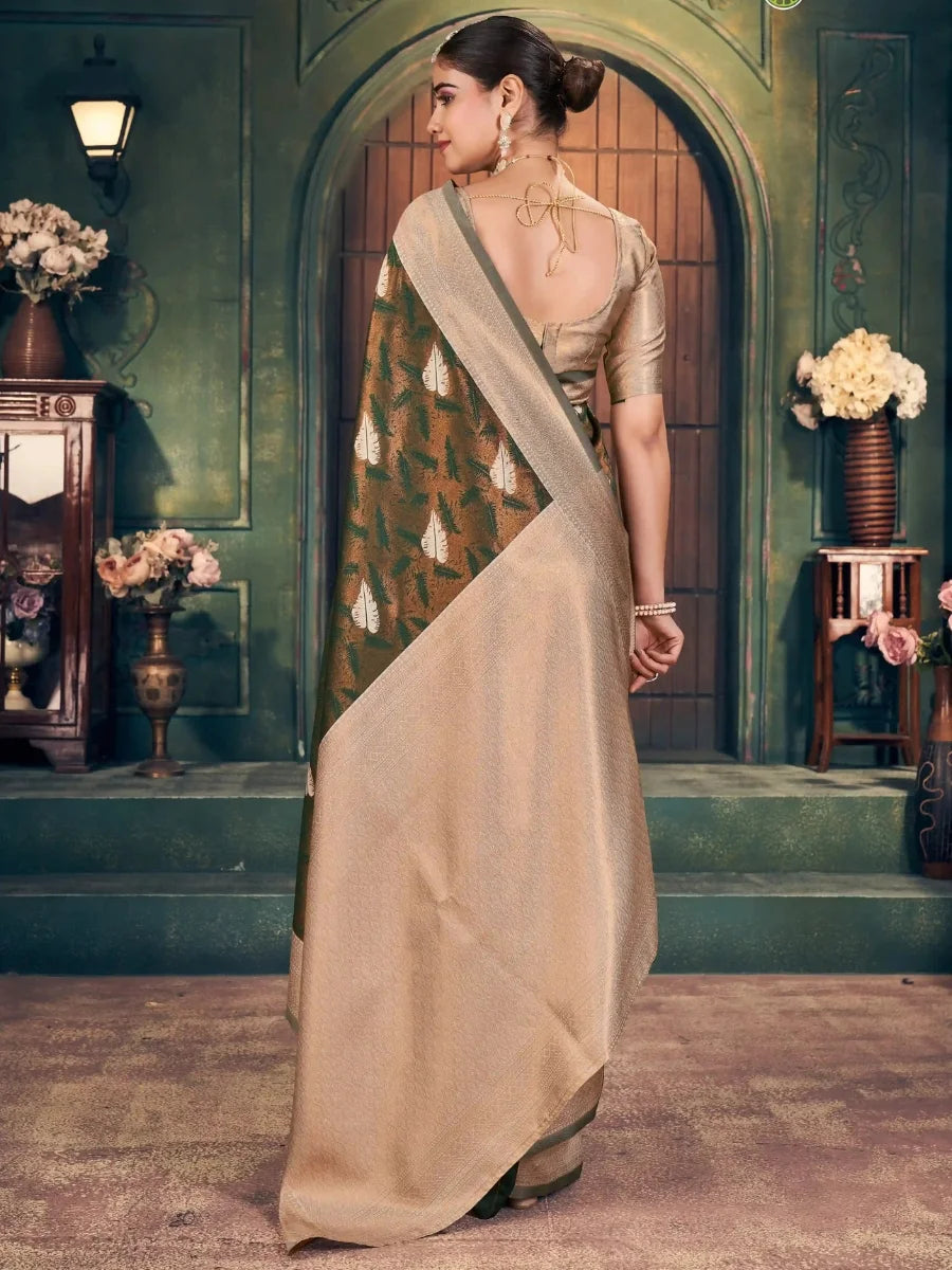 Shop Mehendi Silk Saree SilverBin