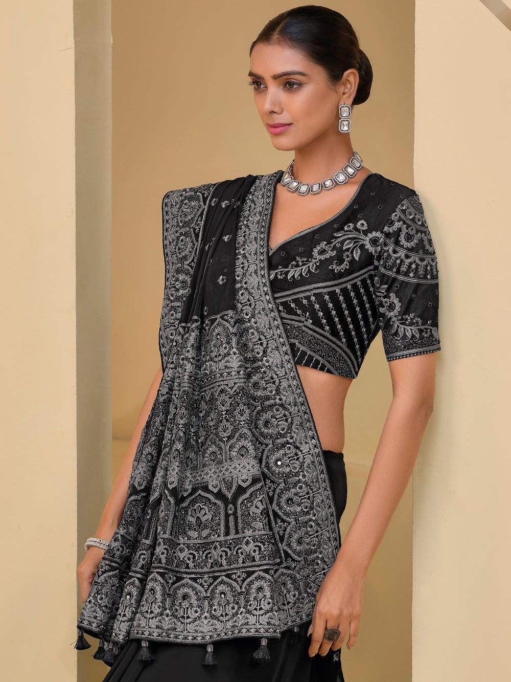 Shop Mirror Work Organza Saree for Weddings


