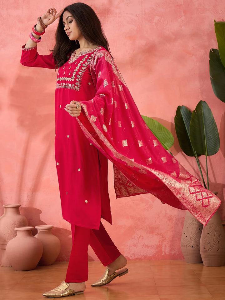 Shop Pink Jacquard Dupatta Suit