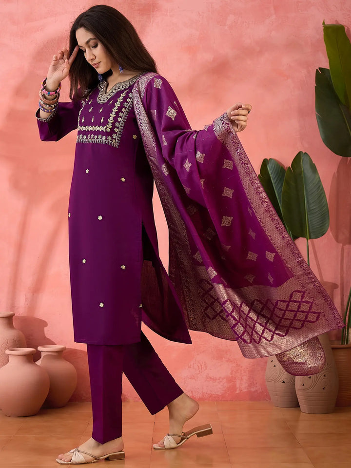 Shop Purple Roman Silk Salwar Kameez