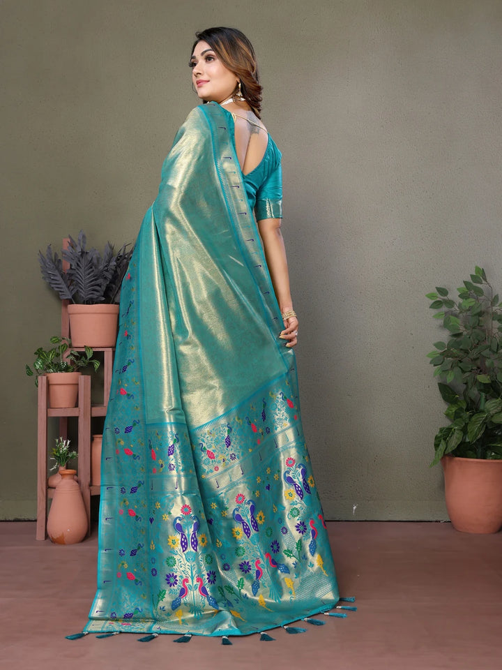 Shop Rama Luxurious Banarasi Tissue Silk Saree with Paithani Designer Work Blouse
