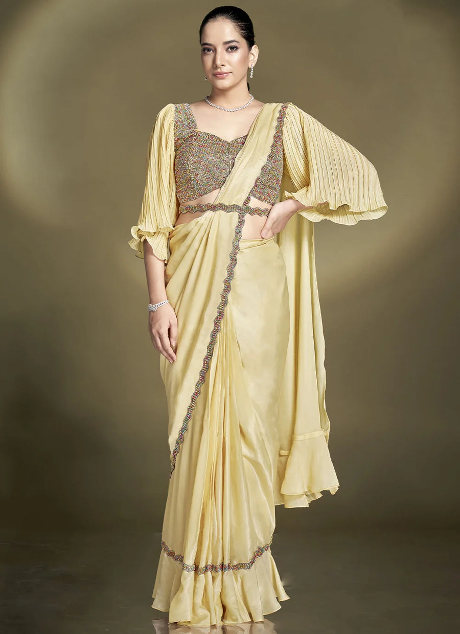 Shop Ready to Wear Light Yellow Saree