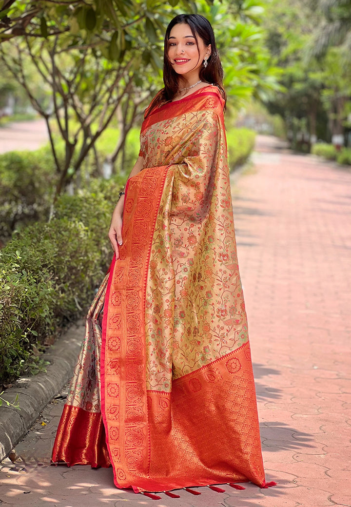 Shop Red Beautiful Woven Silk Saree – Ideal Wedding & Party Wear
