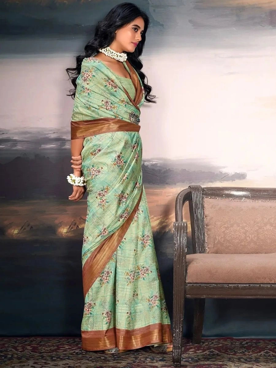 Shop Sea Green Cotton Silk Saree with Zari at Best Prices
