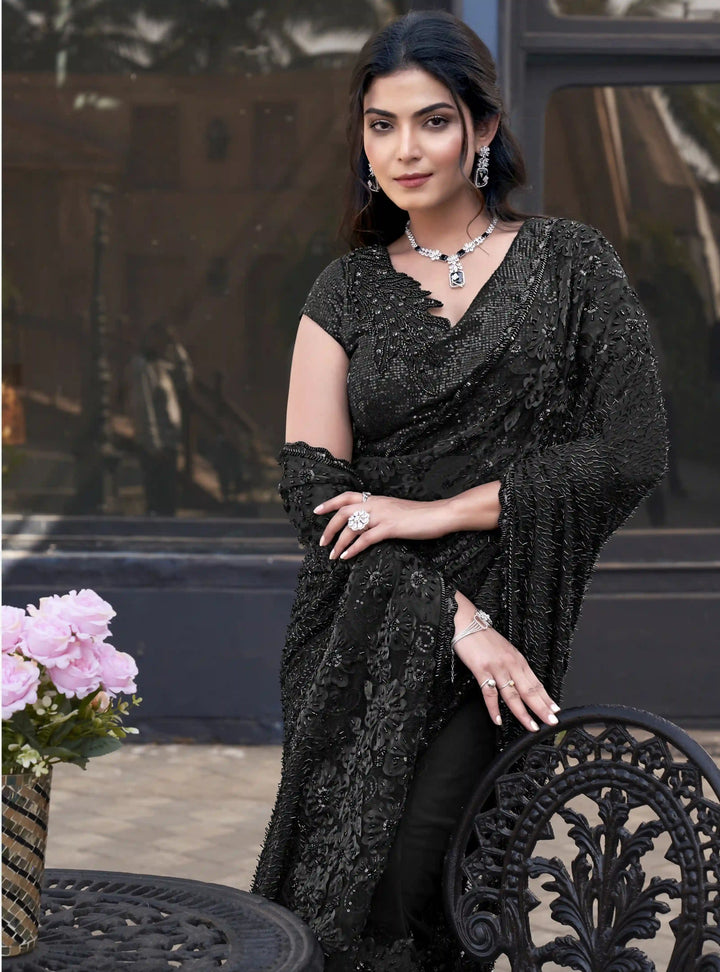 Shop Timeless Elegant Armani Tulle Black Saree
