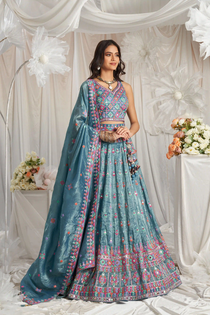 Shop elegant dark teal blue lehenga choli for special occasions