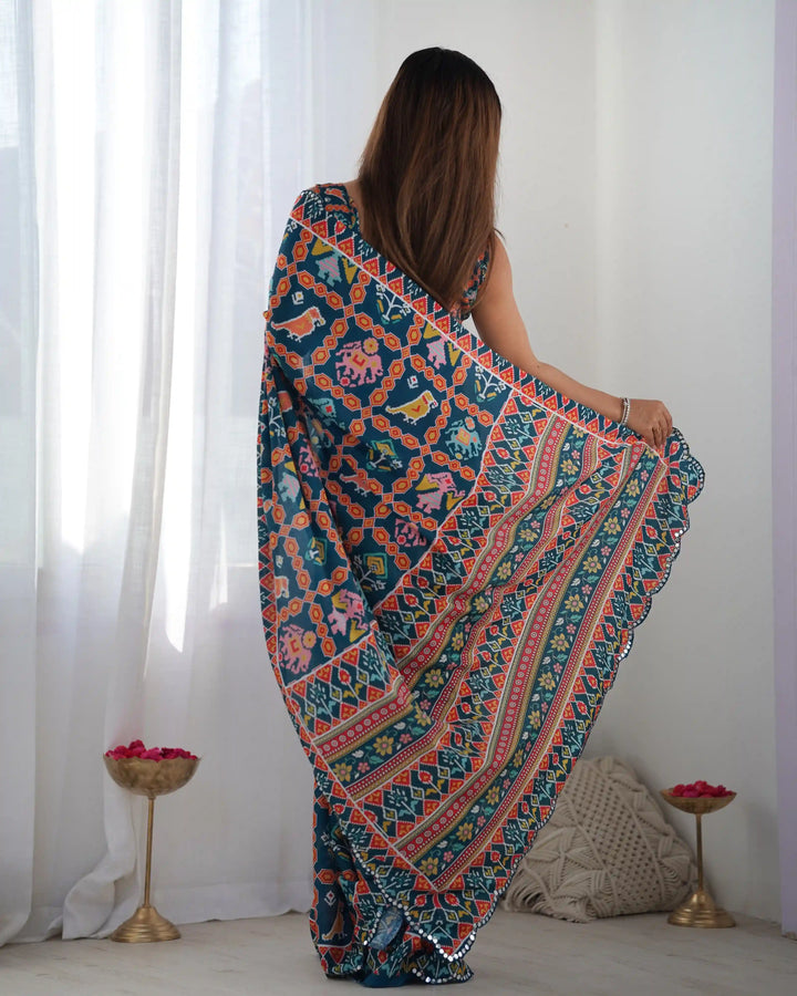 Shop festive digital print saree with mirror work SilverBin
