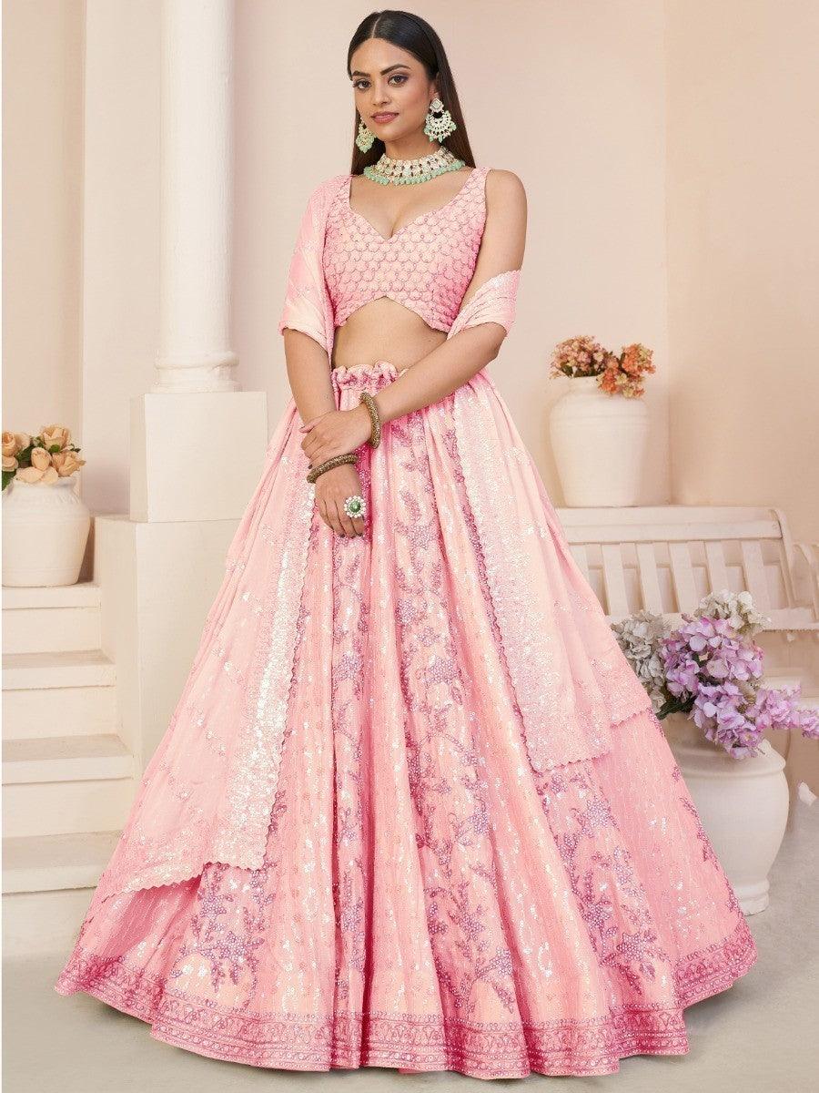 Shop pink sequins georgette lehenga choli for weddings