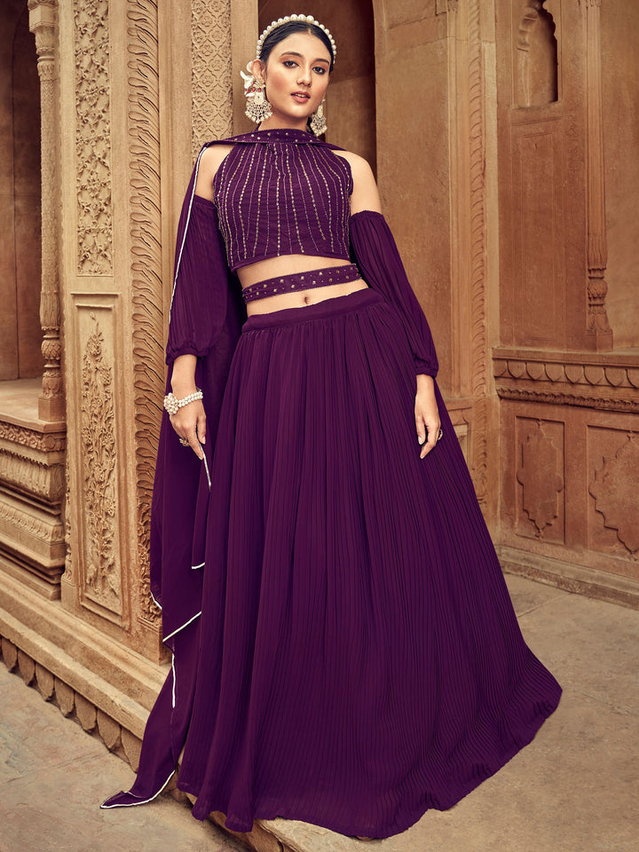 Shop wine embroidered georgette lehenga choli online