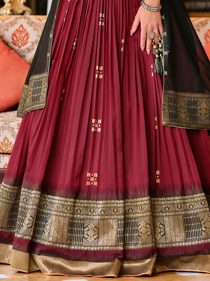 Shop zari embroidered maroon lehenga choli online