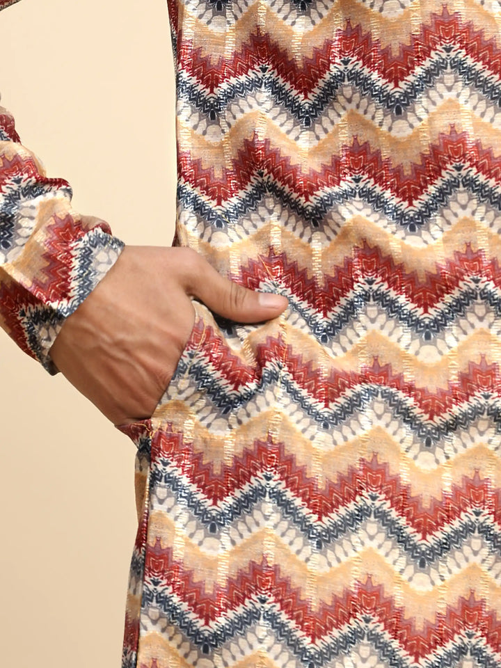 Men’s Multicolor Kurta Pajama | Geometric Print for Sangeet & Haldi
