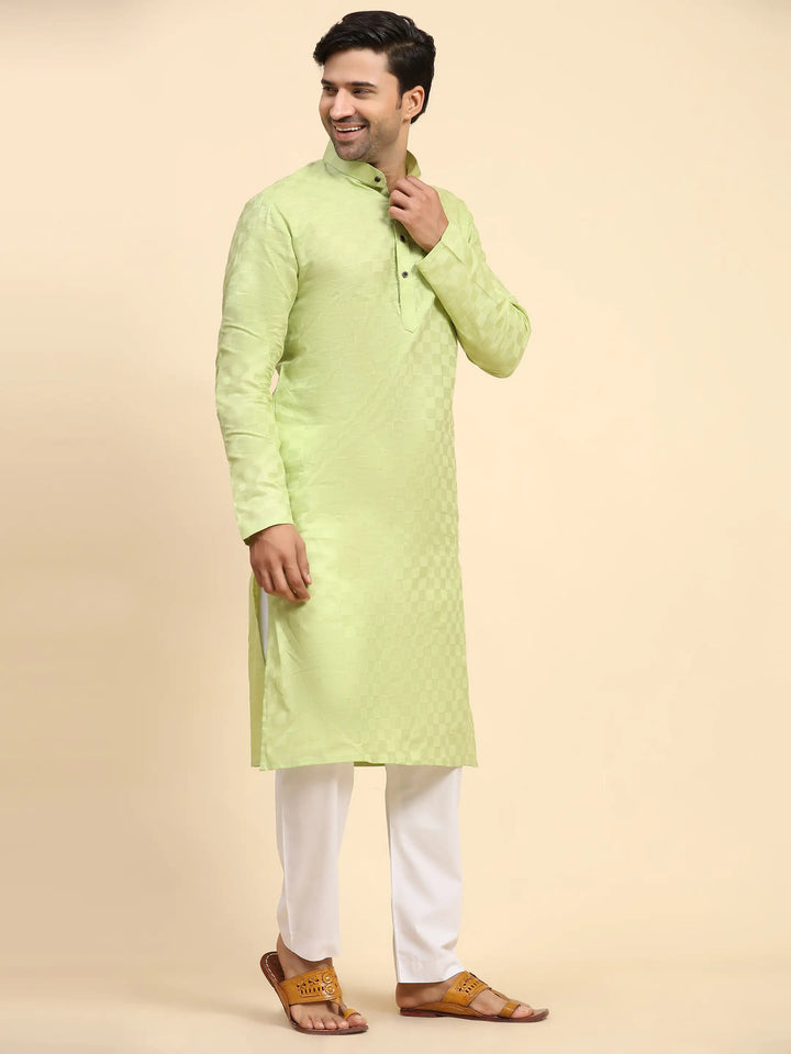 Light Green Pure Cotton Kurta Pajama for Men | Traditional Elegance