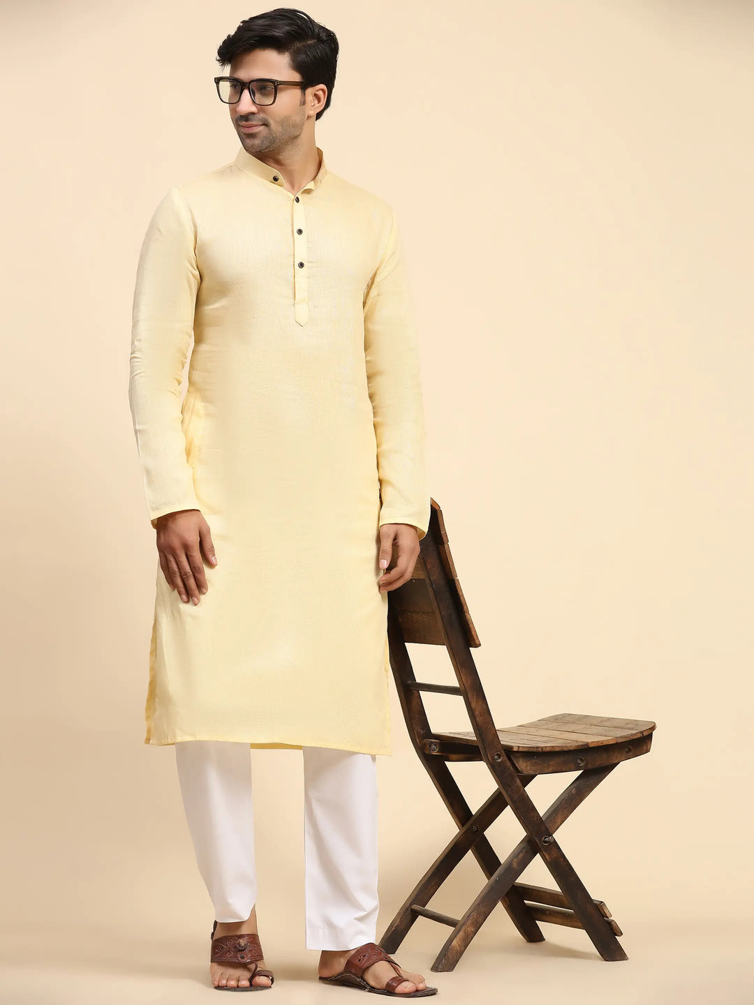 Light Yellow Kurta Pajama Set | Elegant Attire for Festivals & Haldi