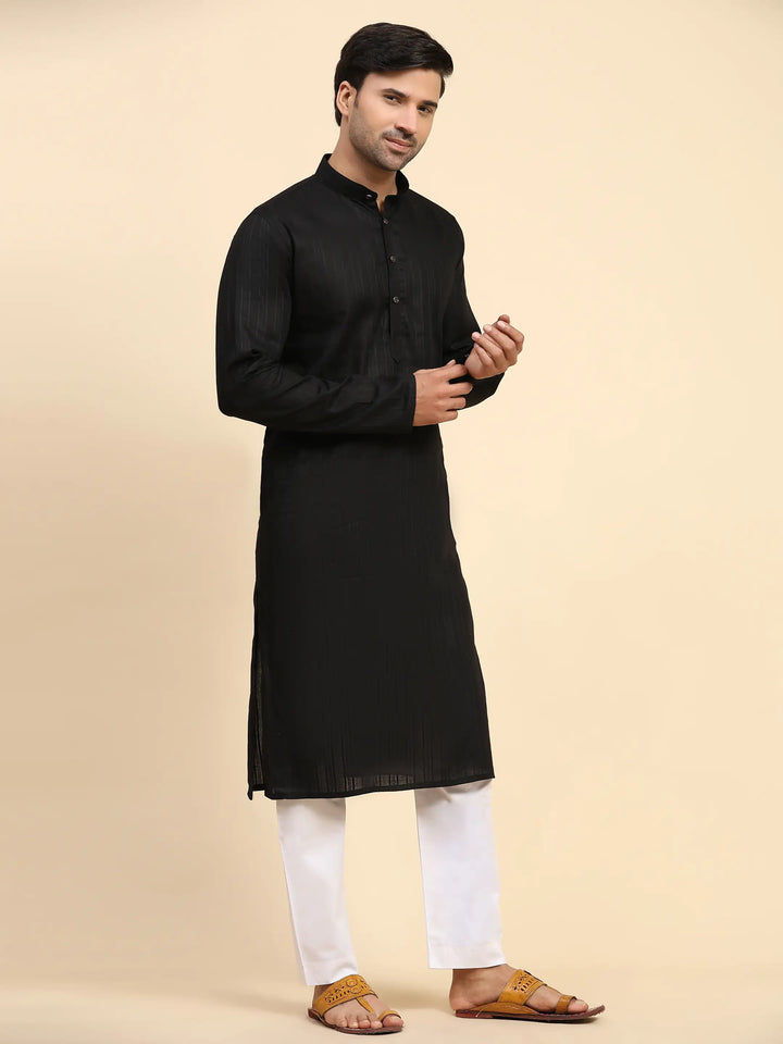 Black Kurta Pajama Set for Men | Handwoven Traditional Elegance