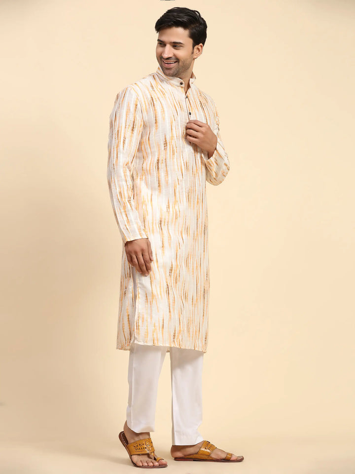 Yellow Kurta Set for Men | Stylish Digital Print for Festive Celebrations