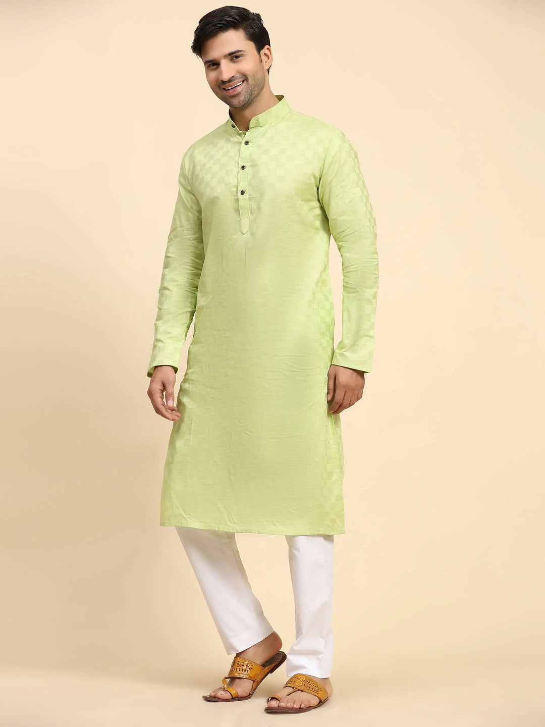 Light Green Pure Cotton Kurta Pajama for Men | Traditional Elegance
