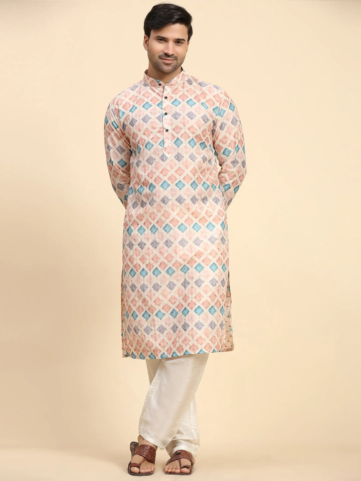 Multi-Color Kurta Pajama Set for Men | Vibrant Digital Print for Festive