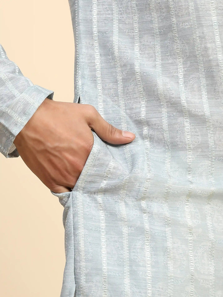 Light-Grey Kurta Pajama Set for Men | Festive Cotton Kurta Wear
