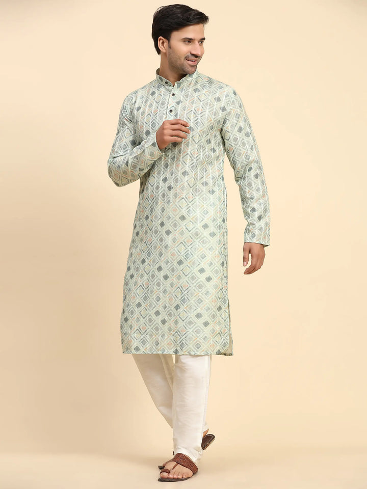 Light Green Kurta Set for Men | Perfect for Mehandi & Haldi Ceremonies