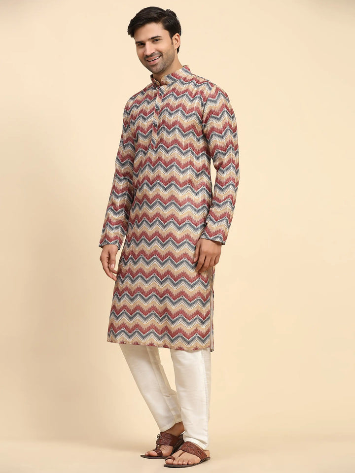 Men’s Multicolor Kurta Pajama | Geometric Print for Sangeet & Haldi