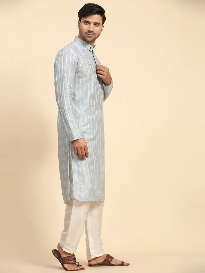 Light-Grey Kurta Pajama Set for Men | Festive Cotton Kurta Wear