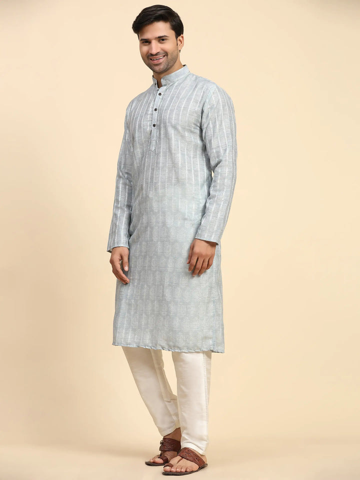Light-Grey Kurta Pajama Set for Men | Festive Cotton Kurta Wear