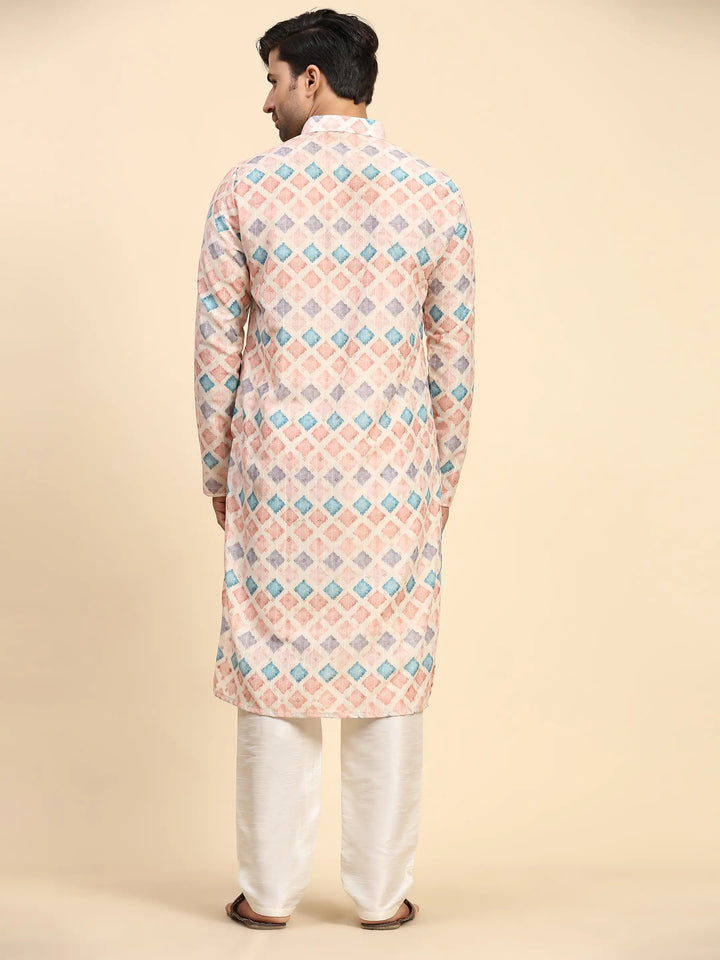Multi-Color Kurta Pajama Set for Men | Vibrant Digital Print for Festive