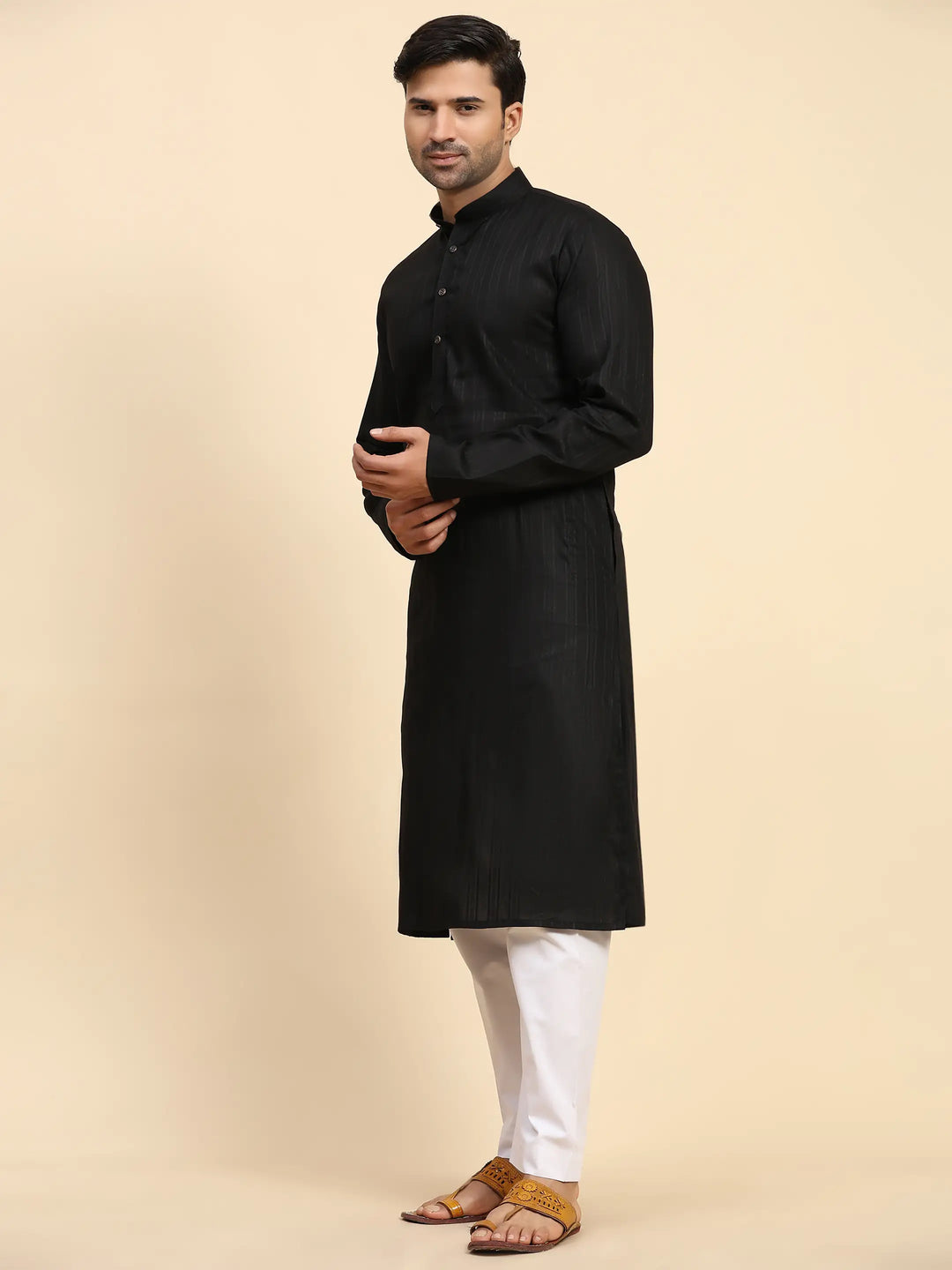 Black Kurta Pajama Set for Men | Handwoven Traditional Elegance
