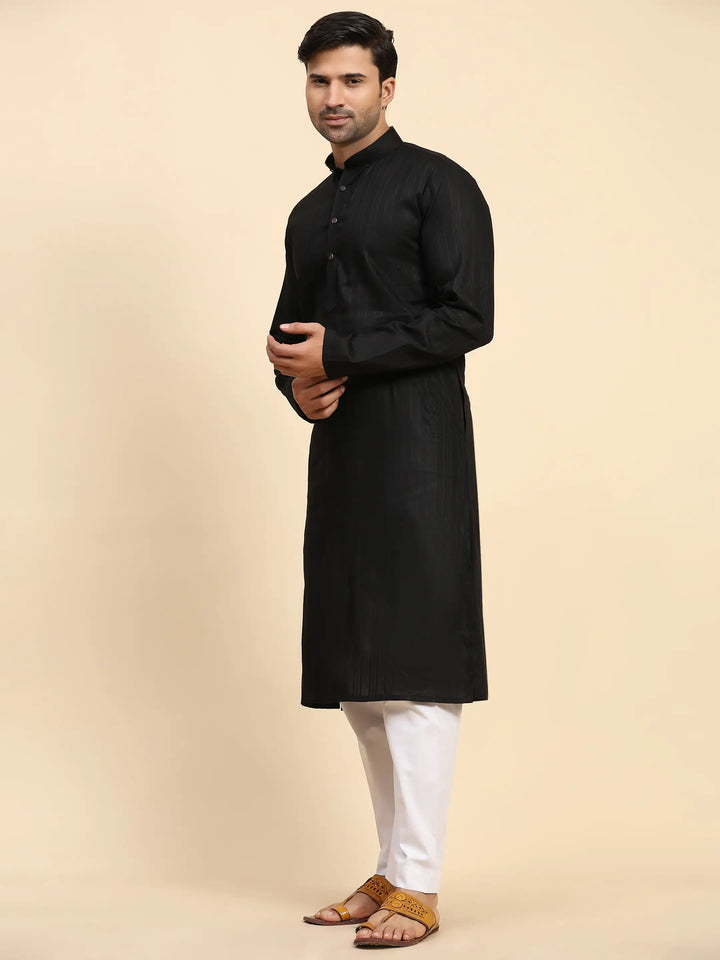 Black Kurta Pajama Set for Men | Handwoven Traditional Elegance