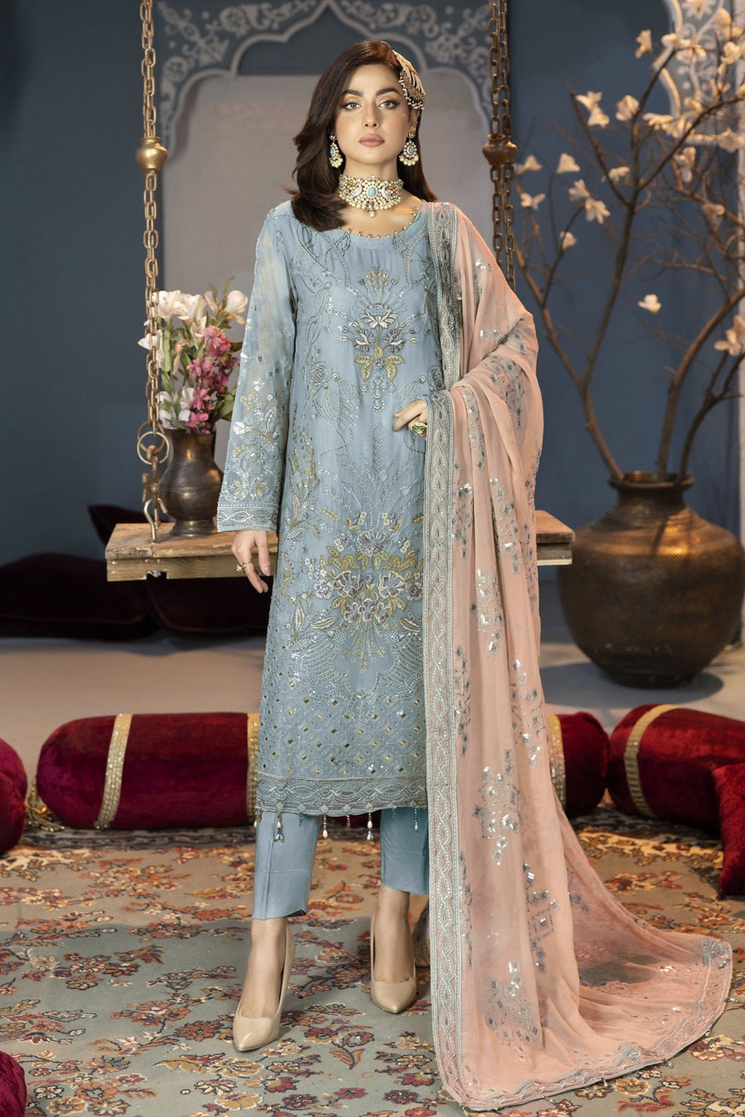 Charming Light Blue Georgette Suit Set | A Fusion of Tradition & Modernity