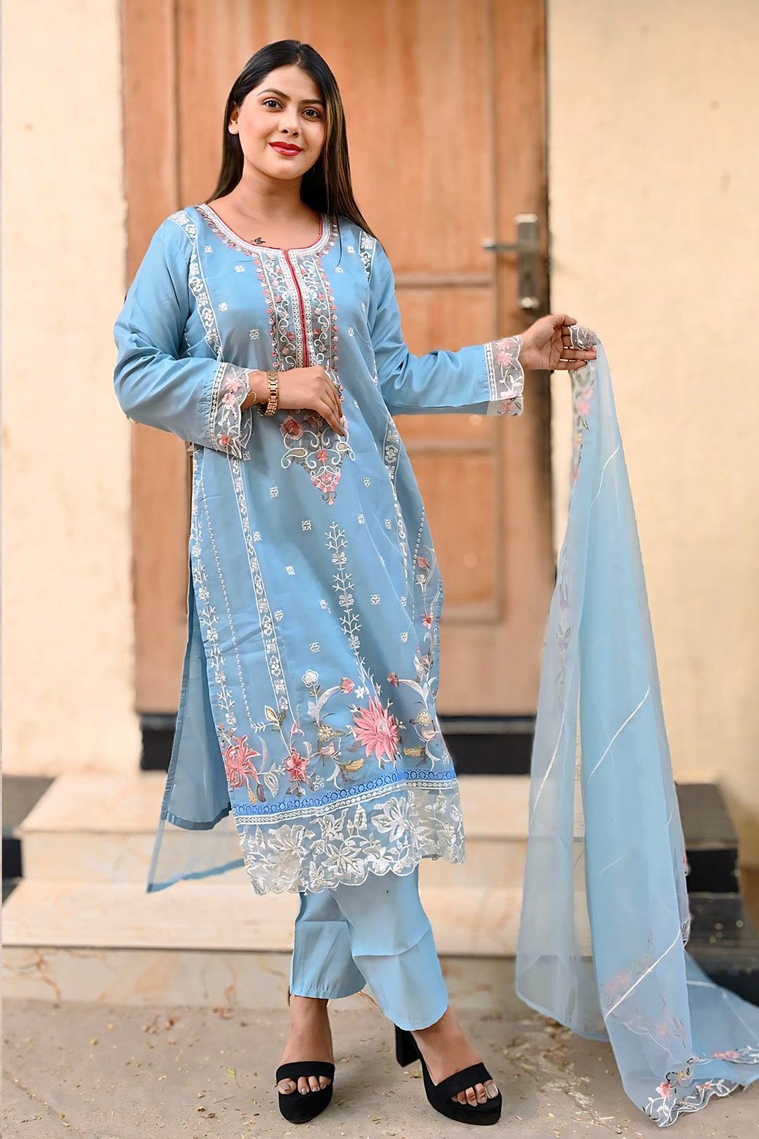 Elegant Sky Blue Organza Salwar Kameez | Perfect for Weddings & Festivities