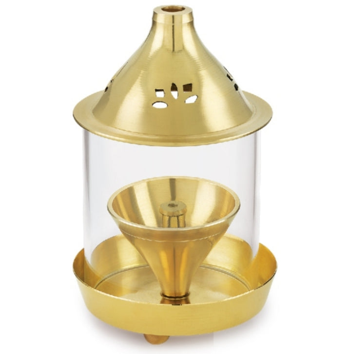 ATTRO Divine Samarpan Brass Diya | Glass Covered Oil Lamp for Worship