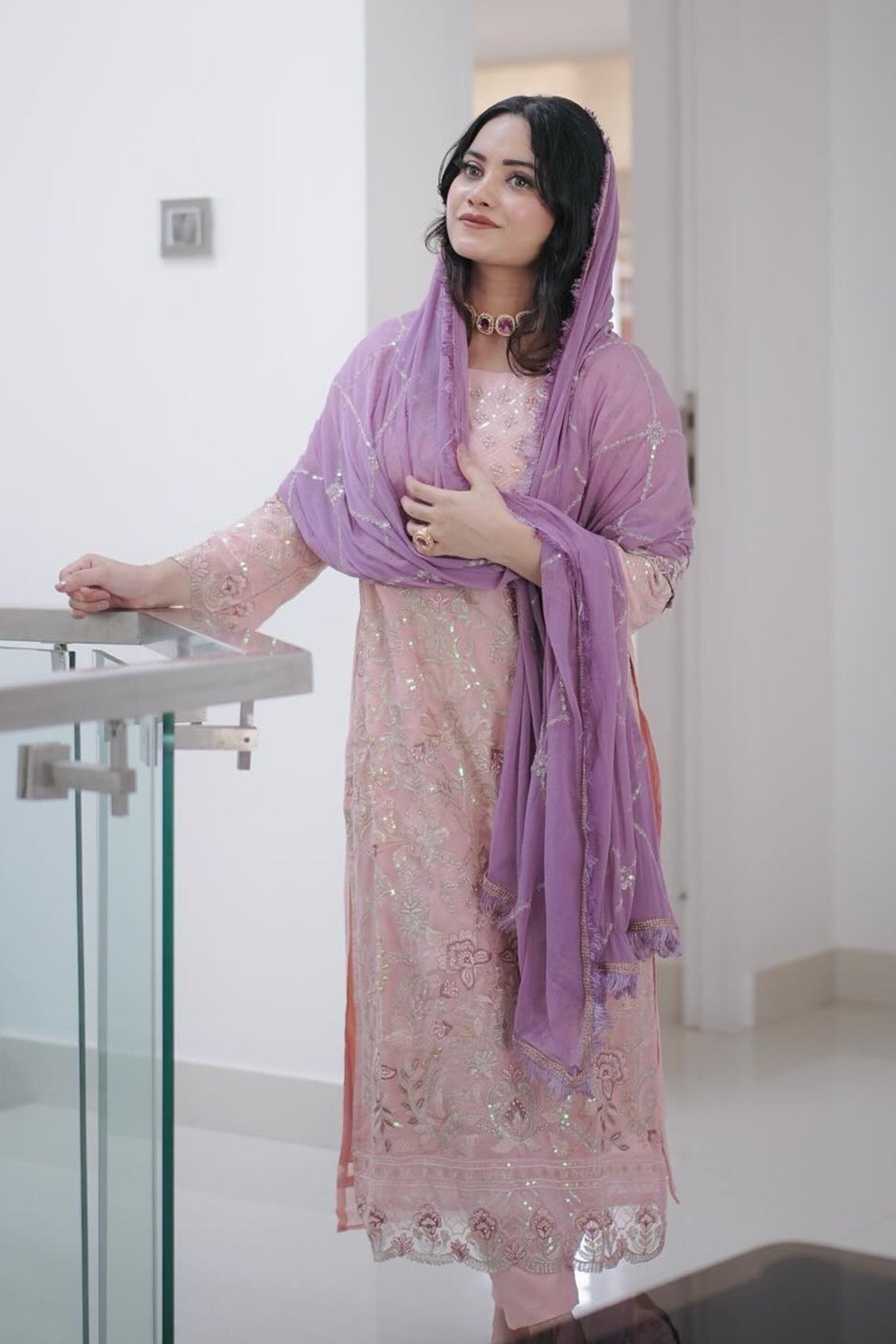 Graceful Pink Georgette Suit Set | Traditional & Contemporary Fusion