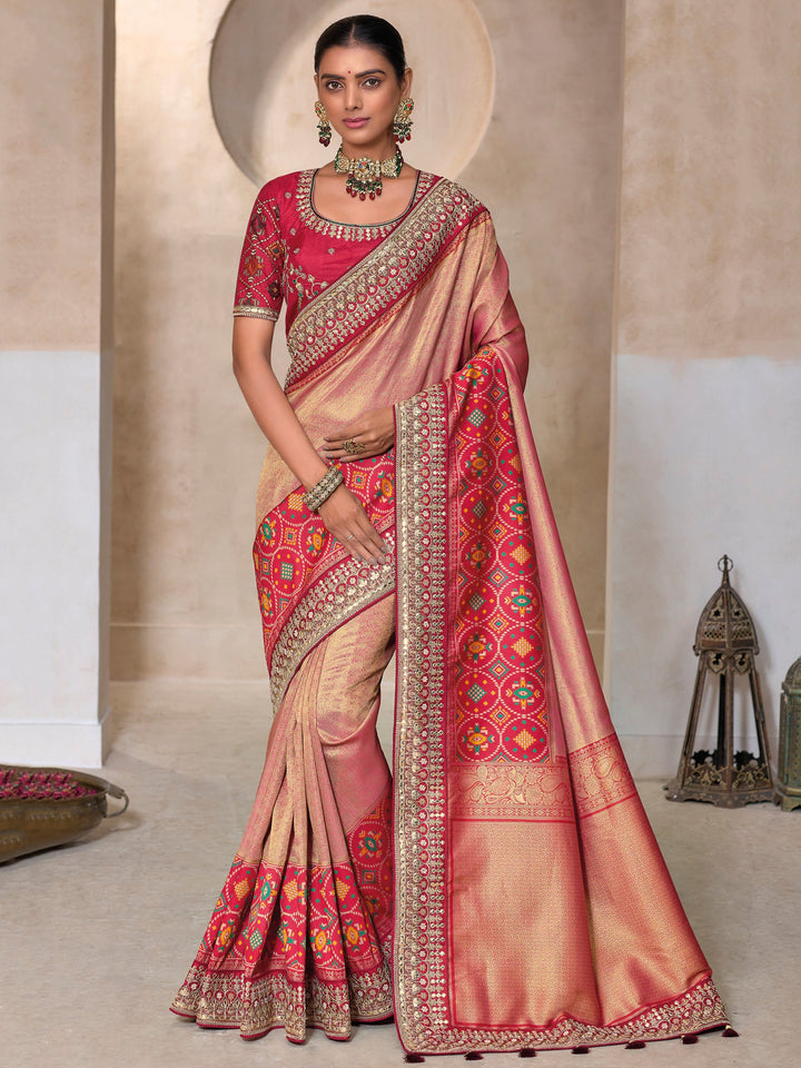 Stunning Peach Kanjivaram Silk Saree 