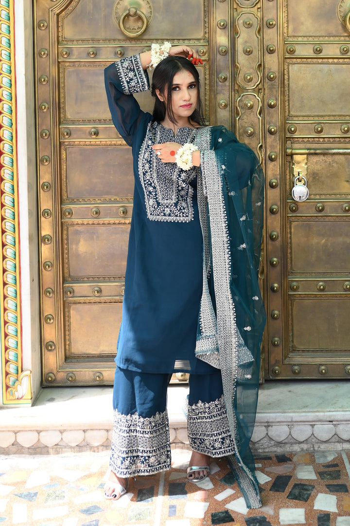 Chic Teal Blue Georgette Salwar Kameez | Perfect for Weddings & Festivities