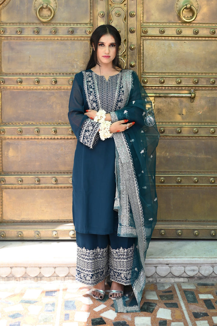 Chic Teal Blue Georgette Salwar Kameez | Perfect for Weddings & Festivities
